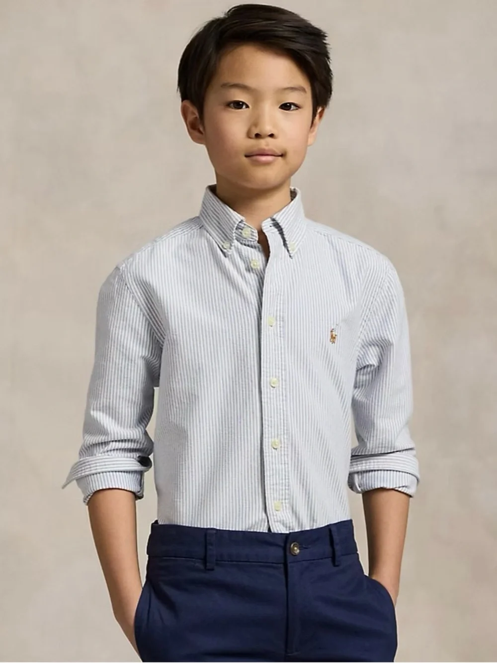 Ralph Lauren Boys Size 6 Blue White Striped Cotton Oxford Button Down Shirt EUC